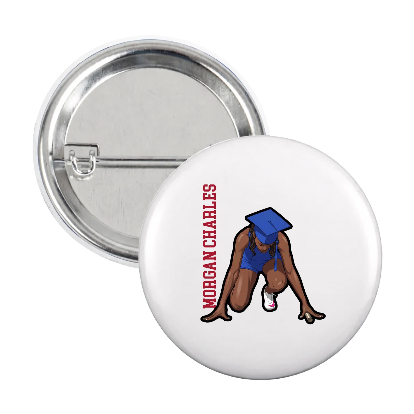 Game Day Button — Name Vertical in White