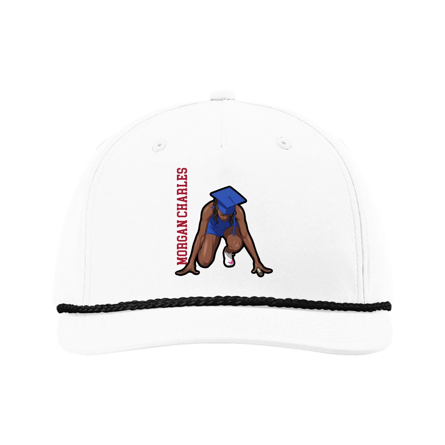 Five-Panel Classic Rope Cap — Name Vertical in White