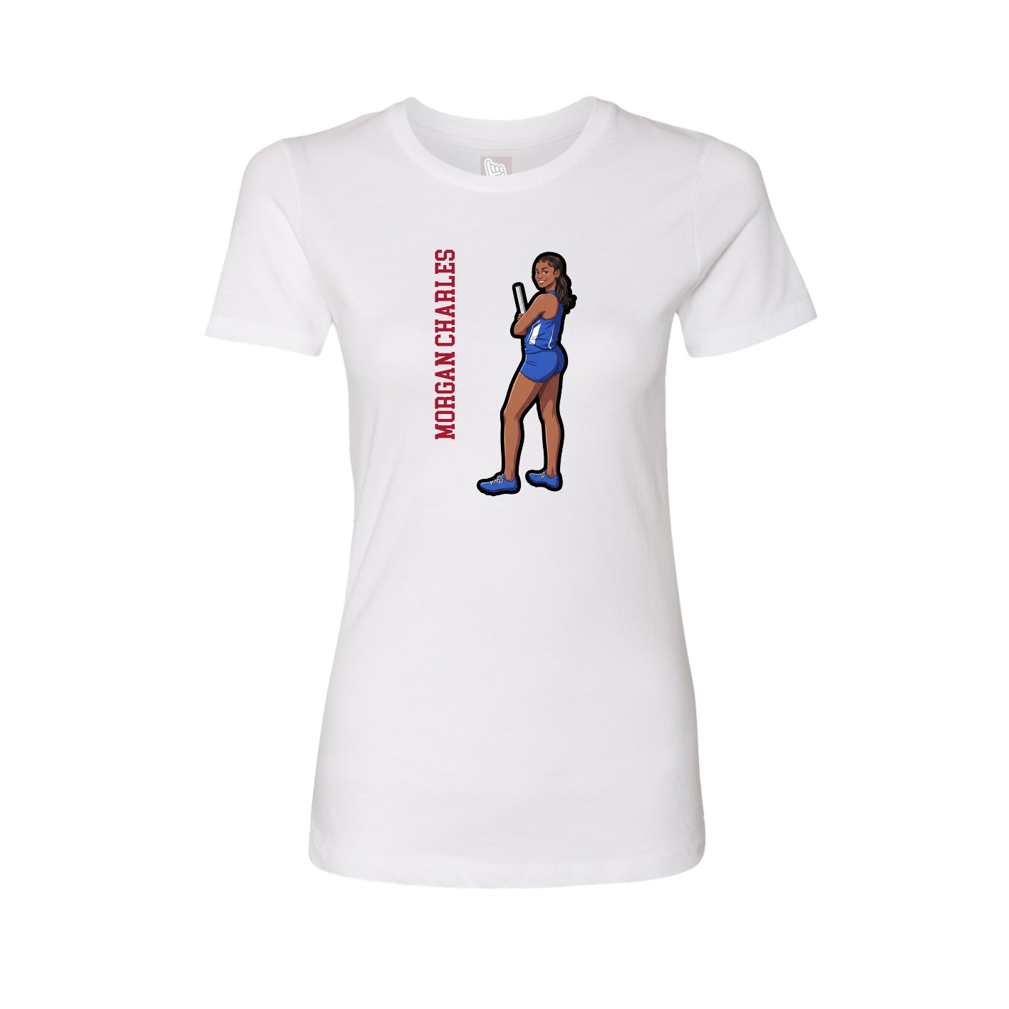 Womens Tee — Name Vertical in White