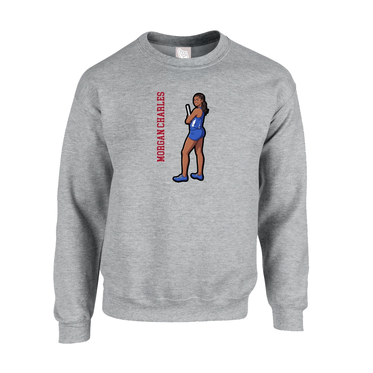 Fleece Crew — Name Vertical in Grey