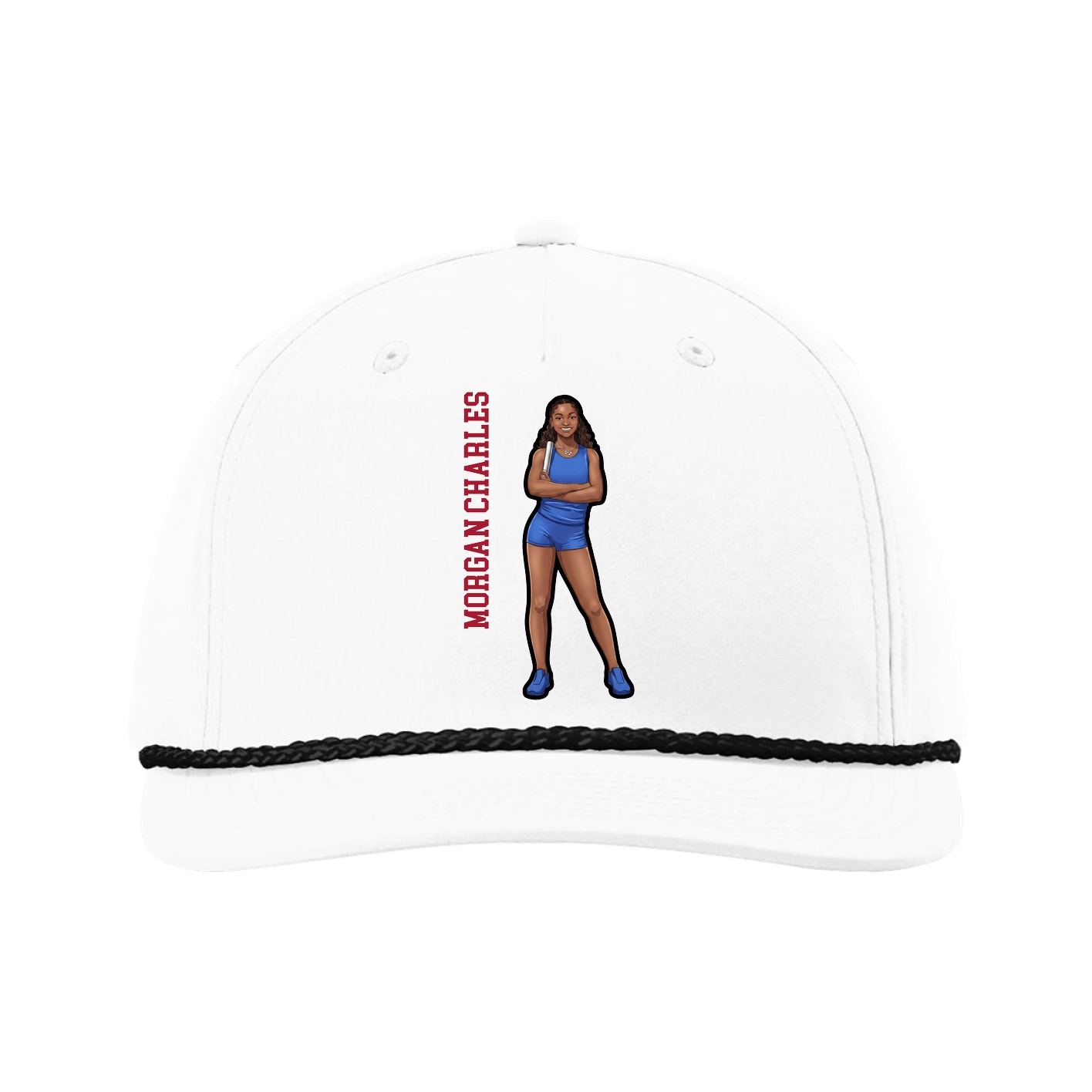 Five-Panel Classic Rope Cap — Name Vertical in White