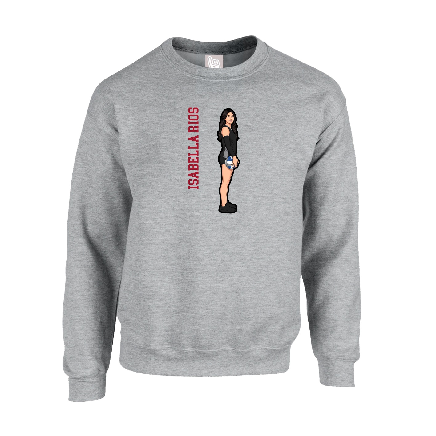 Fleece Crew — Name Vertical in Grey