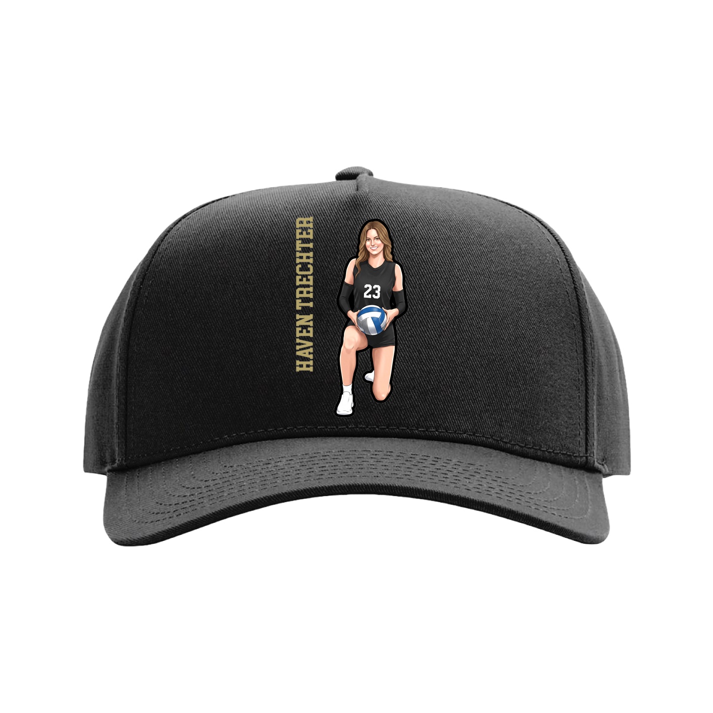 Full Fabric Five-Panel Champ Cap — Name Vertical in Black