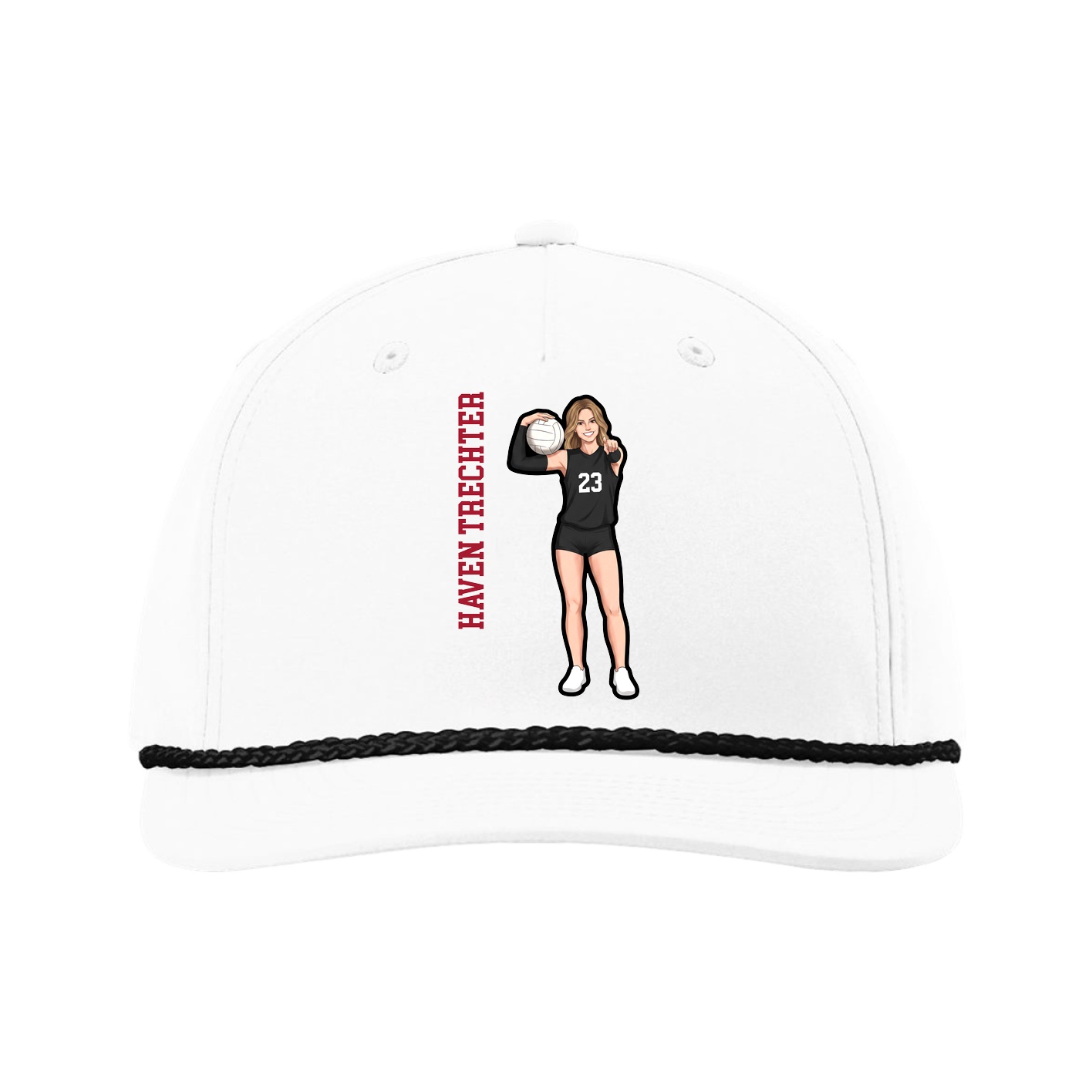 Five-Panel Classic Rope Cap — Name Vertical in White