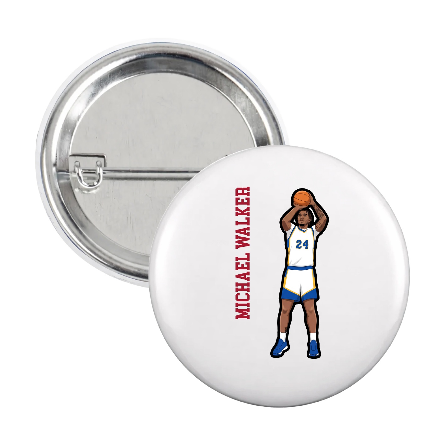 Game Day Button — Name Vertical in White