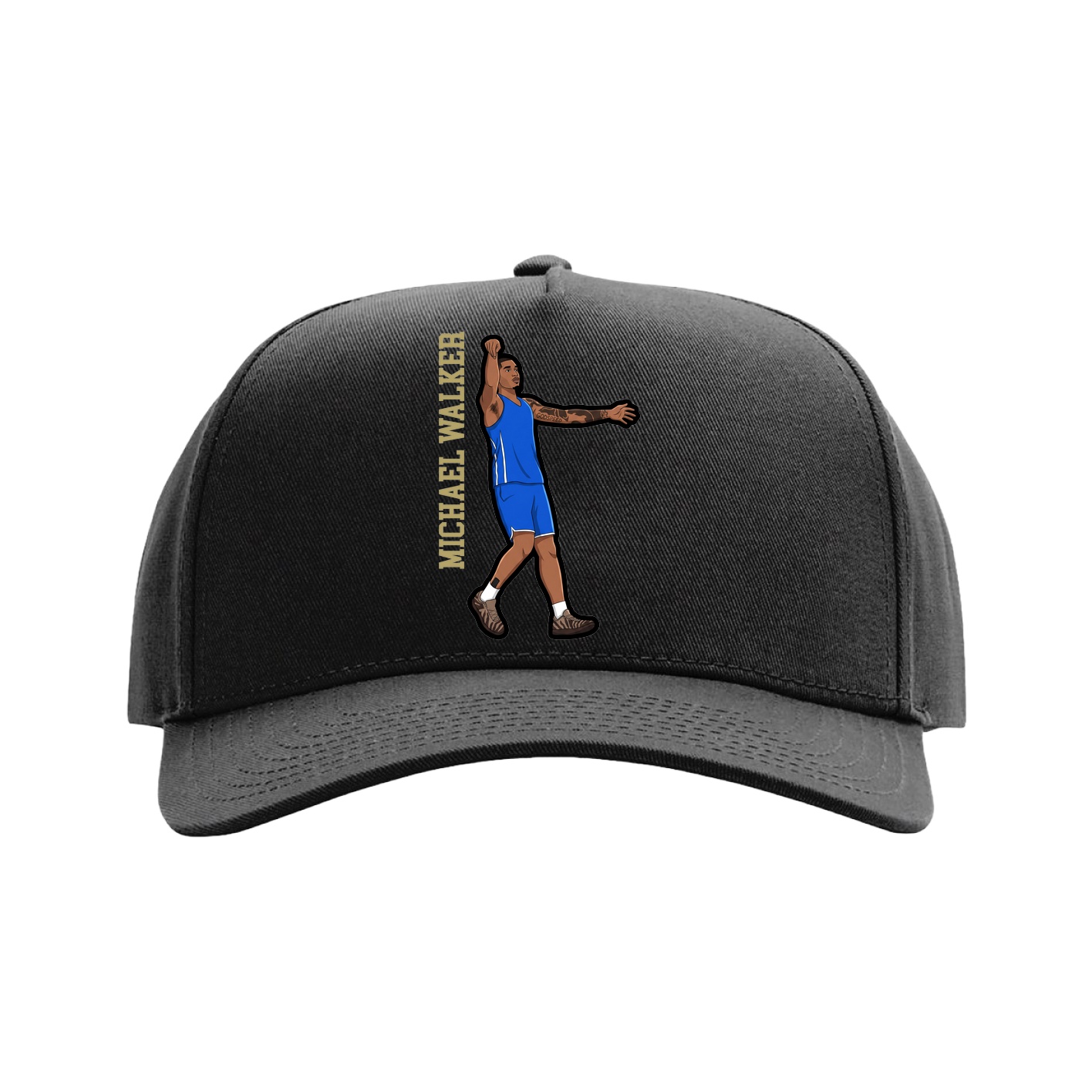 Full Fabric Five-Panel Champ Cap — Name Vertical in Black