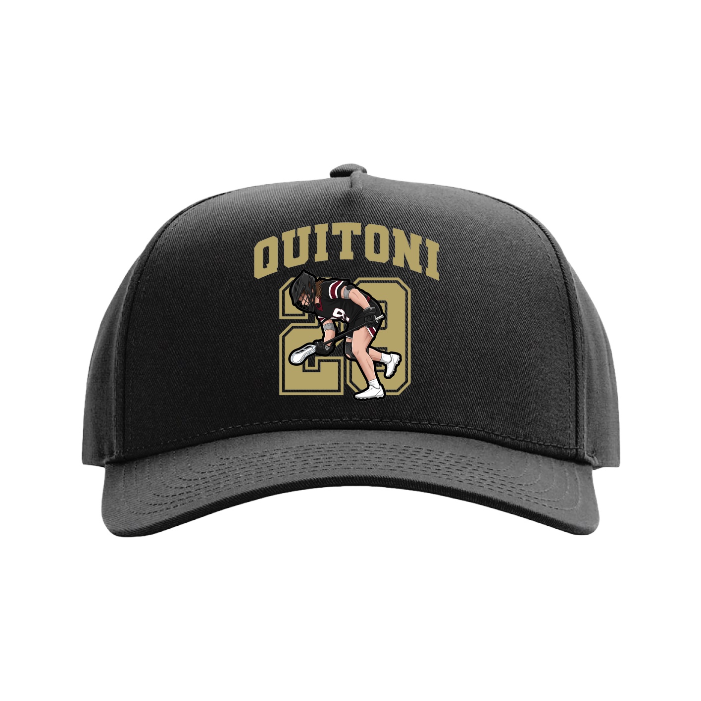 Full Fabric Five-Panel Champ Cap — Number in Black