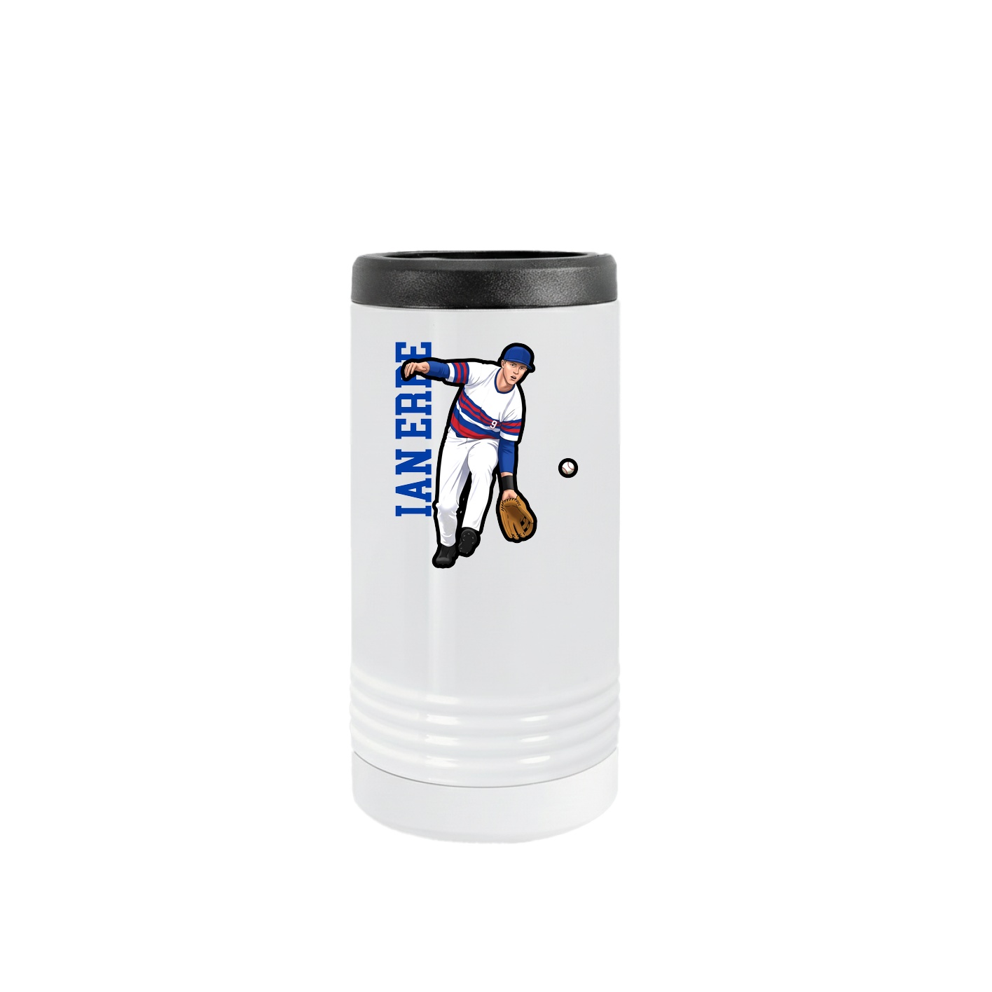 Slim Beverage Holder — Name Vertical in White