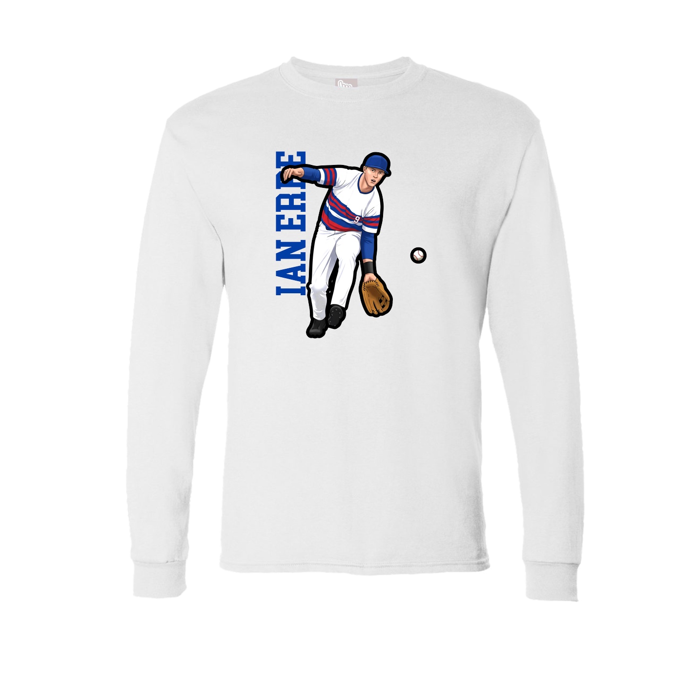 Long Sleeve Tee — Name Vertical in White