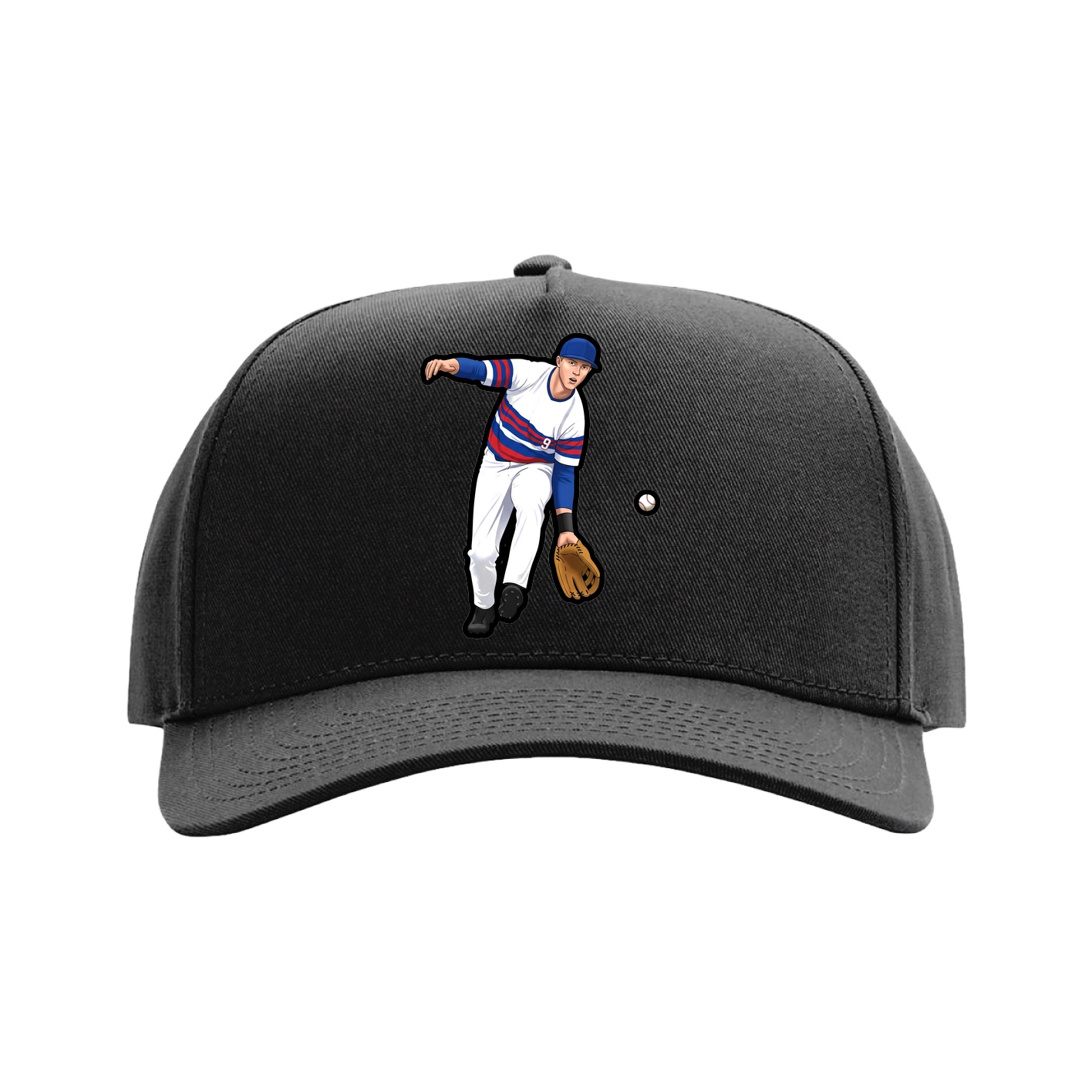 Full Fabric Five-Panel Champ Cap — Name Vertical in Black
