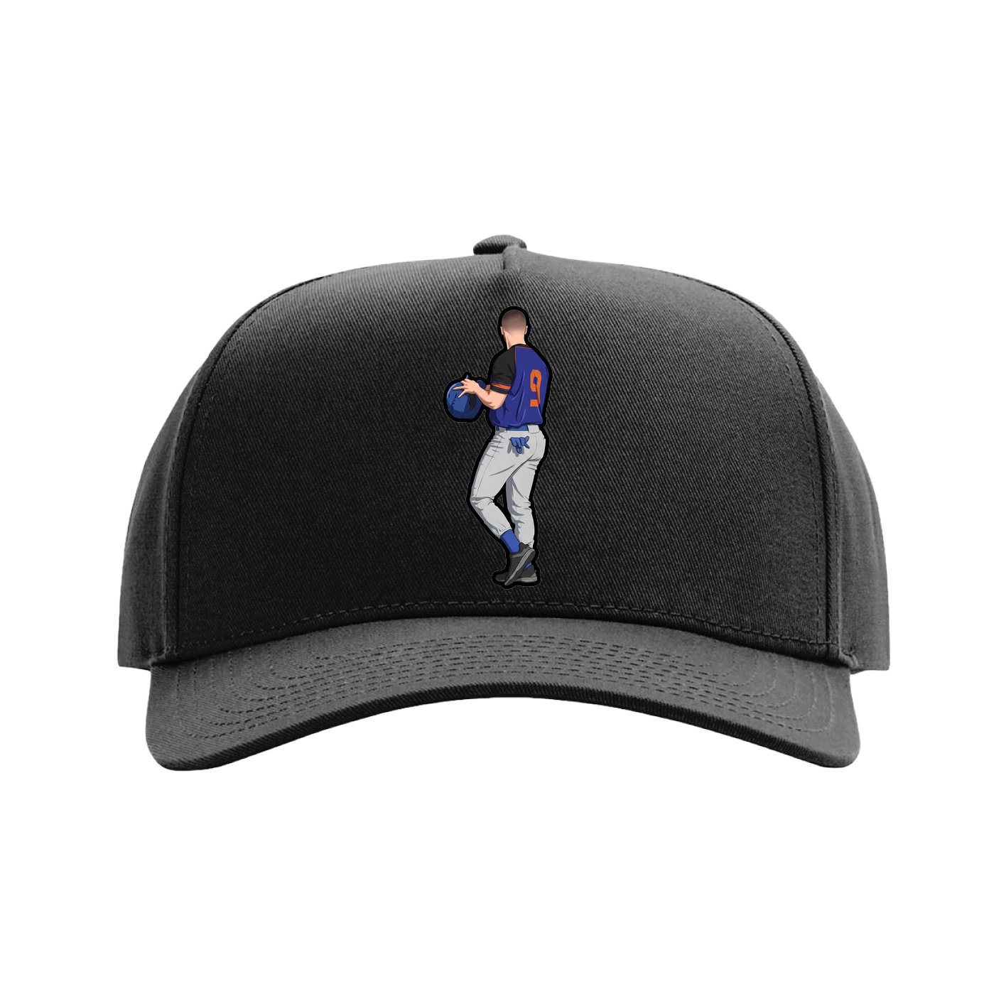 Full Fabric Five-Panel Champ Cap — Name Vertical in Black