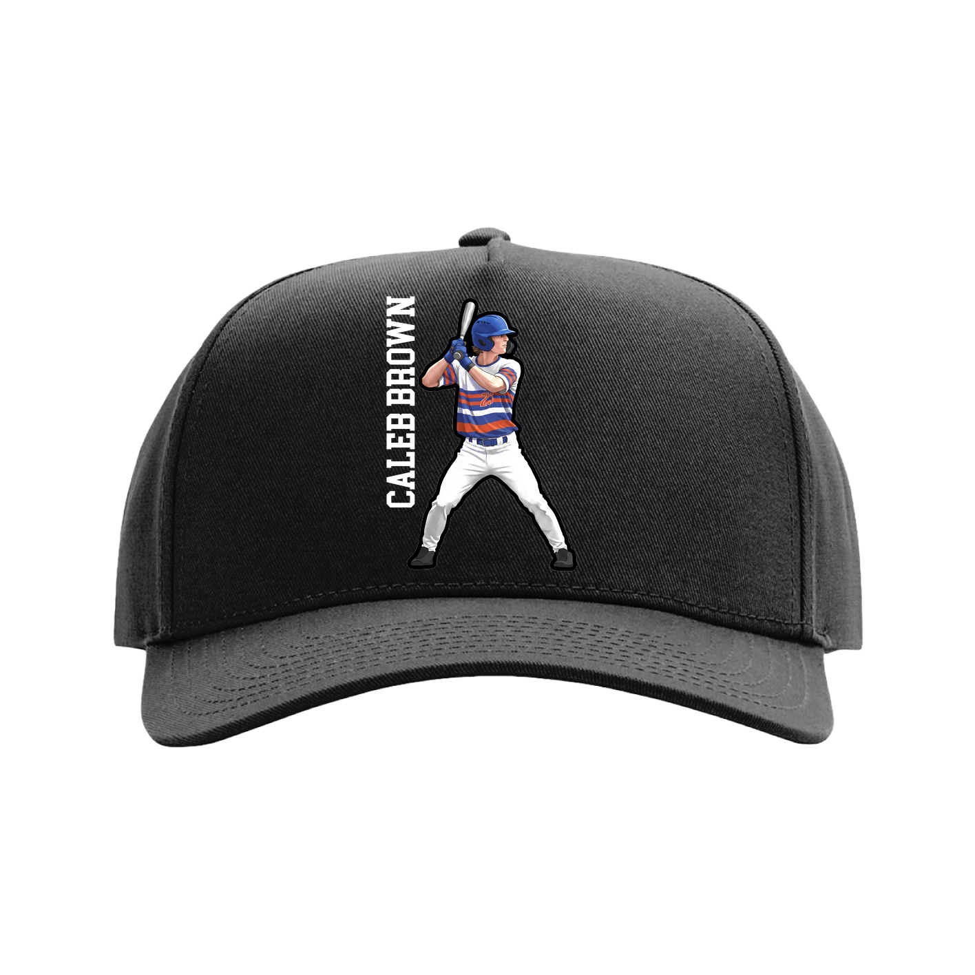 Full Fabric Five-Panel Champ Cap — Name Vertical in Black