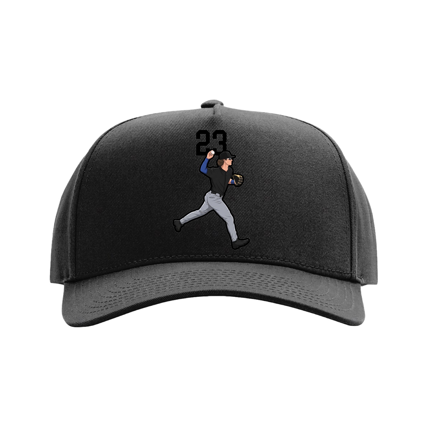 Full Fabric Five-Panel Champ Cap — Number Top in Black