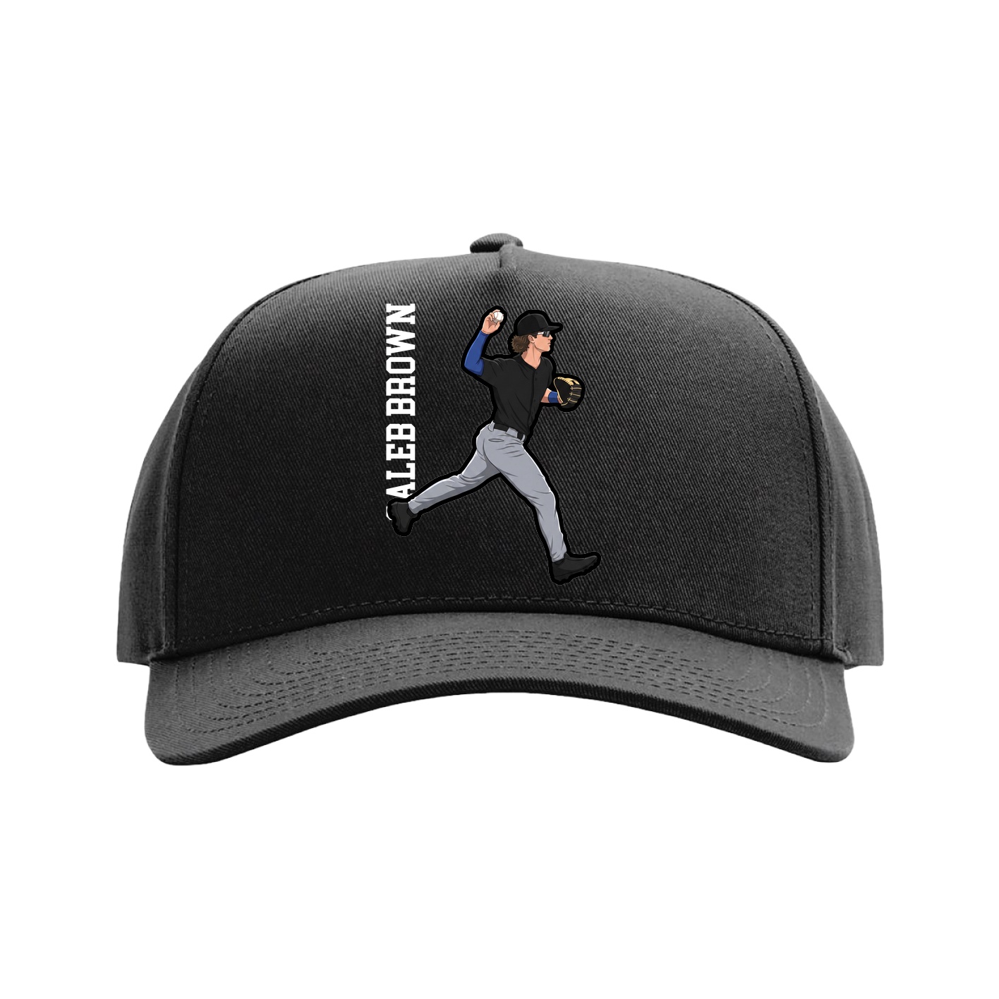 Full Fabric Five-Panel Champ Cap — Name Vertical in Black