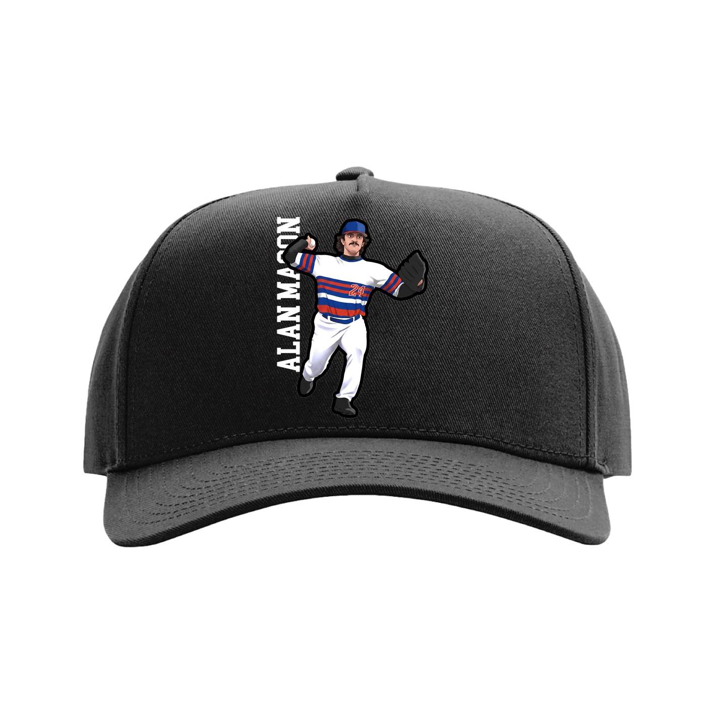 Full Fabric Five-Panel Champ Cap — Name Vertical in Black