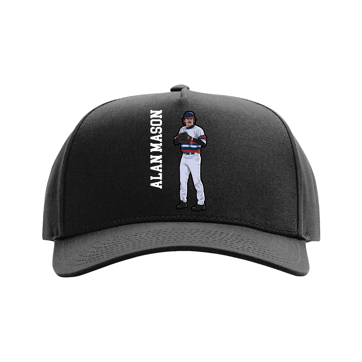 Full Fabric Five-Panel Champ Cap — Name Vertical in Black