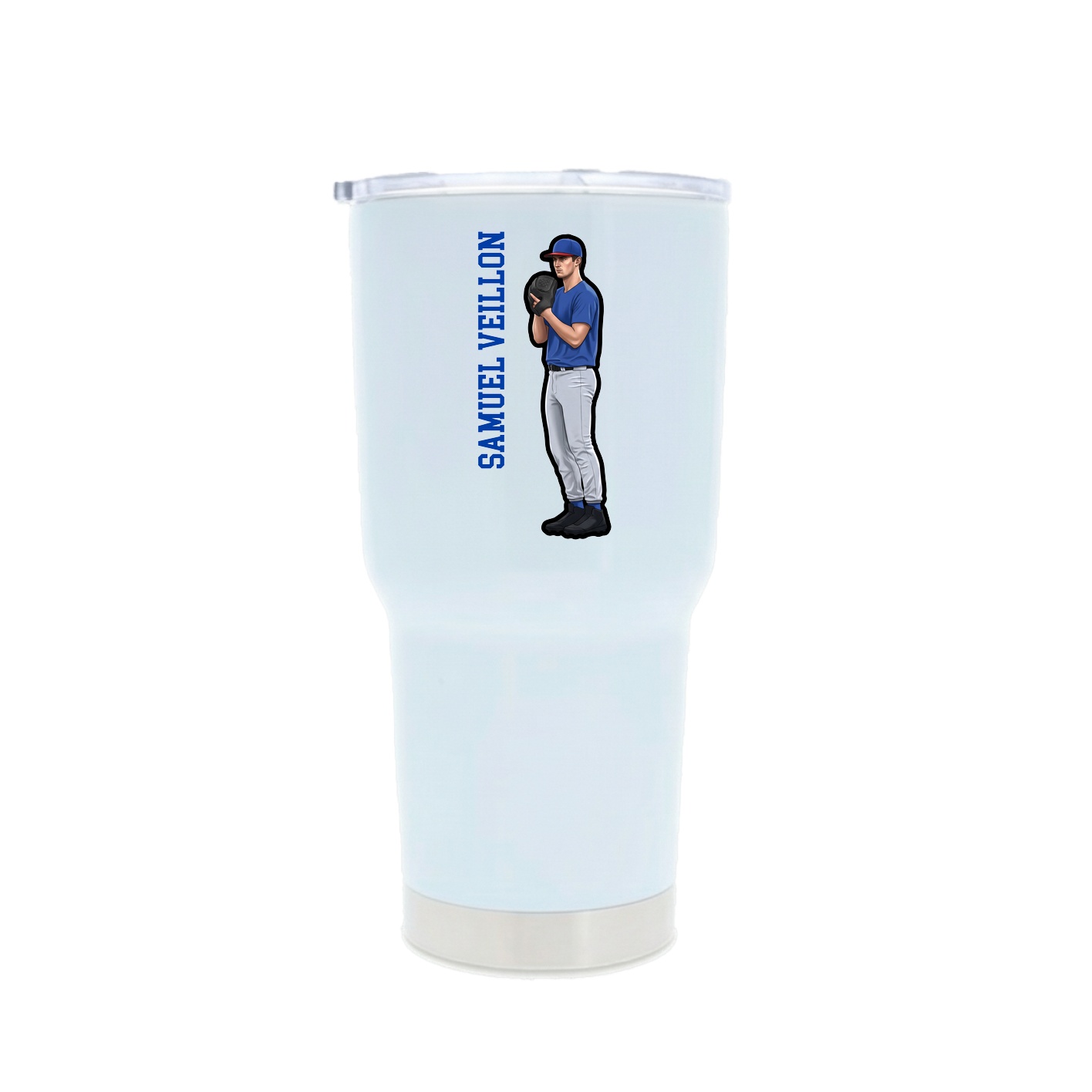 30oz Stainless Steel Tumbler — Name Vertical in White