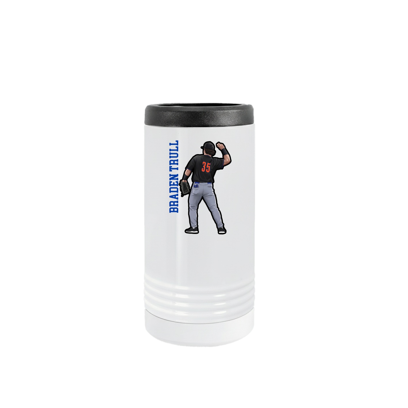 Slim Beverage Holder — Name Vertical in White