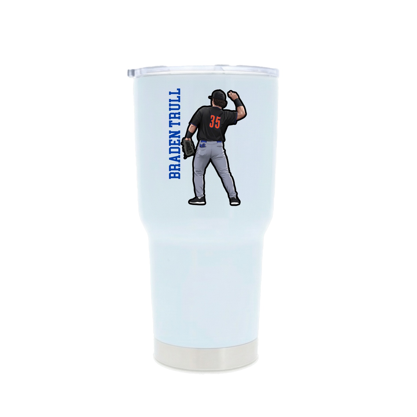 30oz Stainless Steel Tumbler — Name Vertical in White