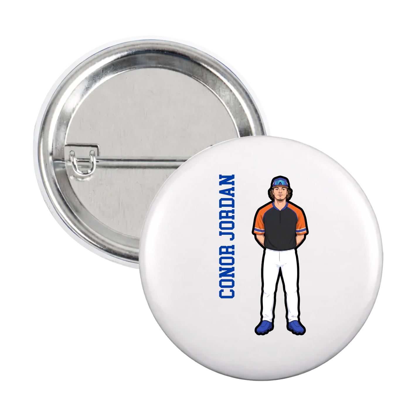 Game Day Button — Name Vertical in White