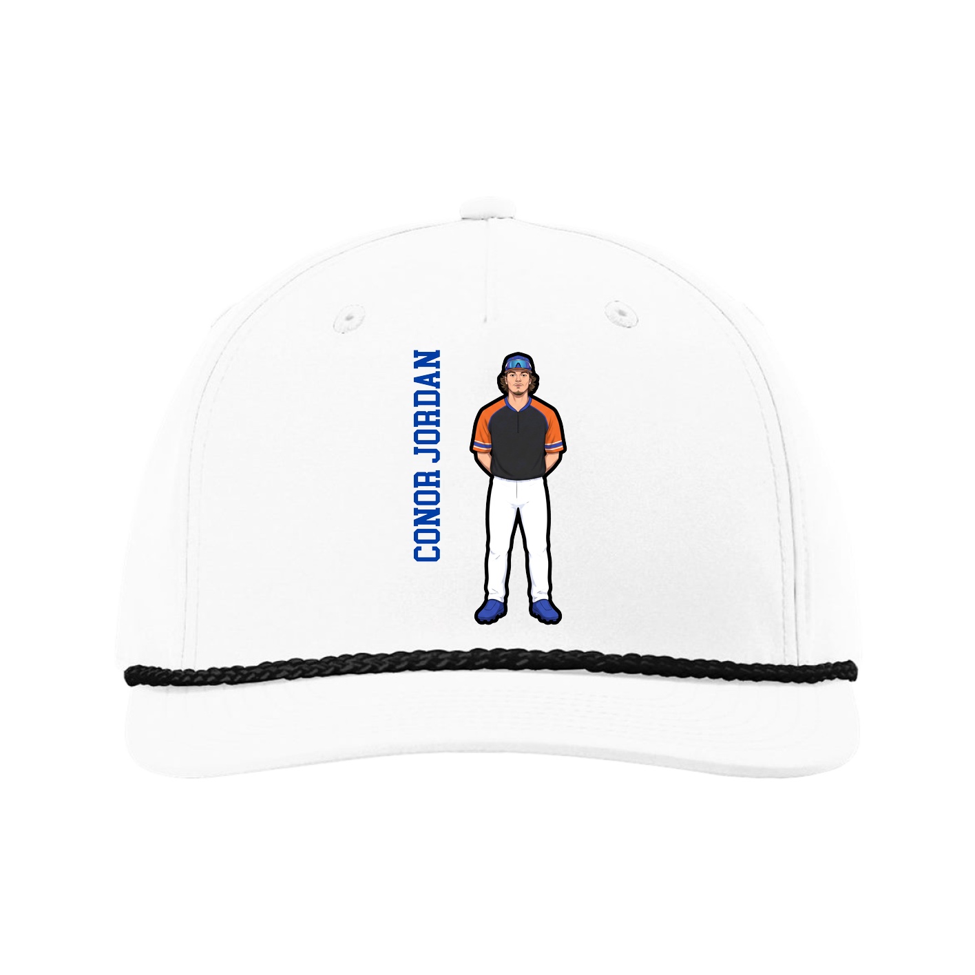 Five-Panel Classic Rope Cap — Name Vertical in White