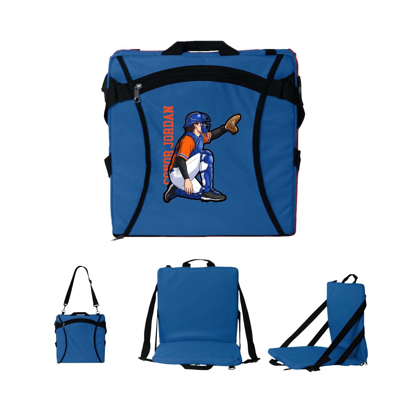 Folding Stadium Seat — Name Vertical in Royal