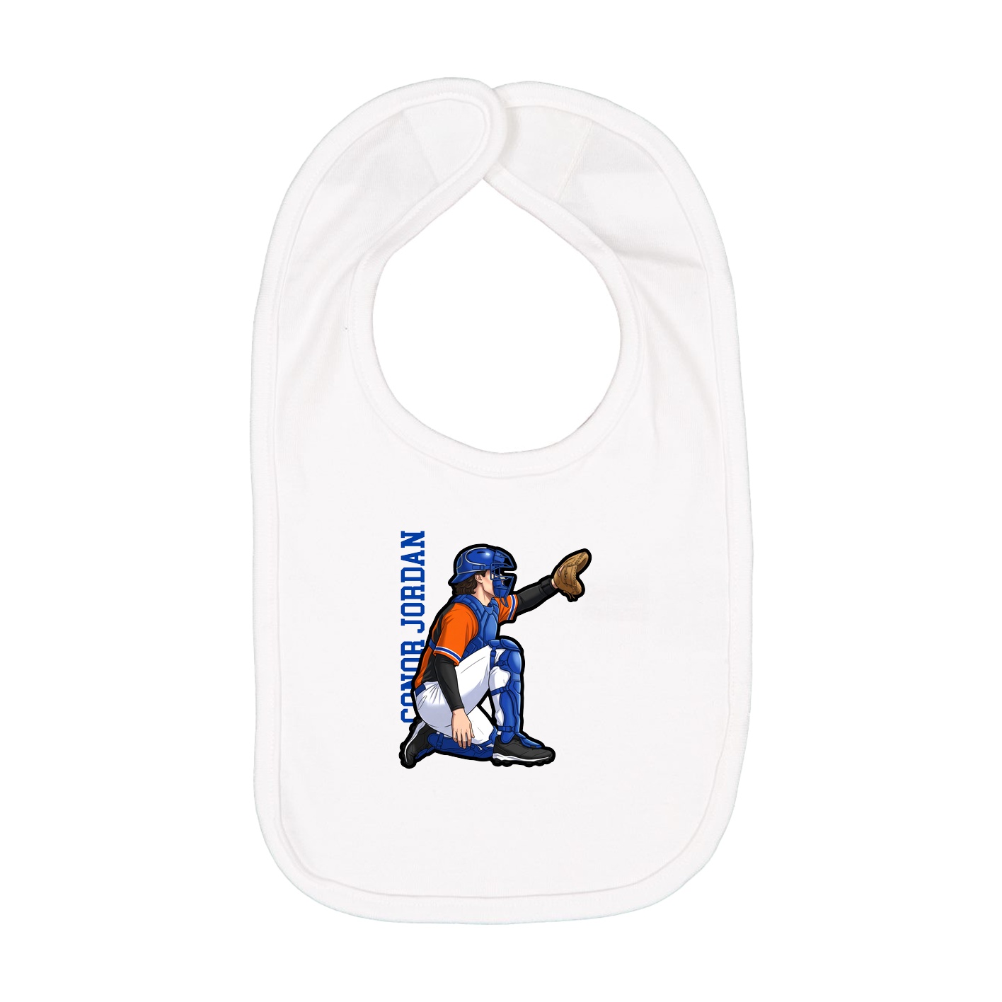 Infant Bib — Name Vertical in White
