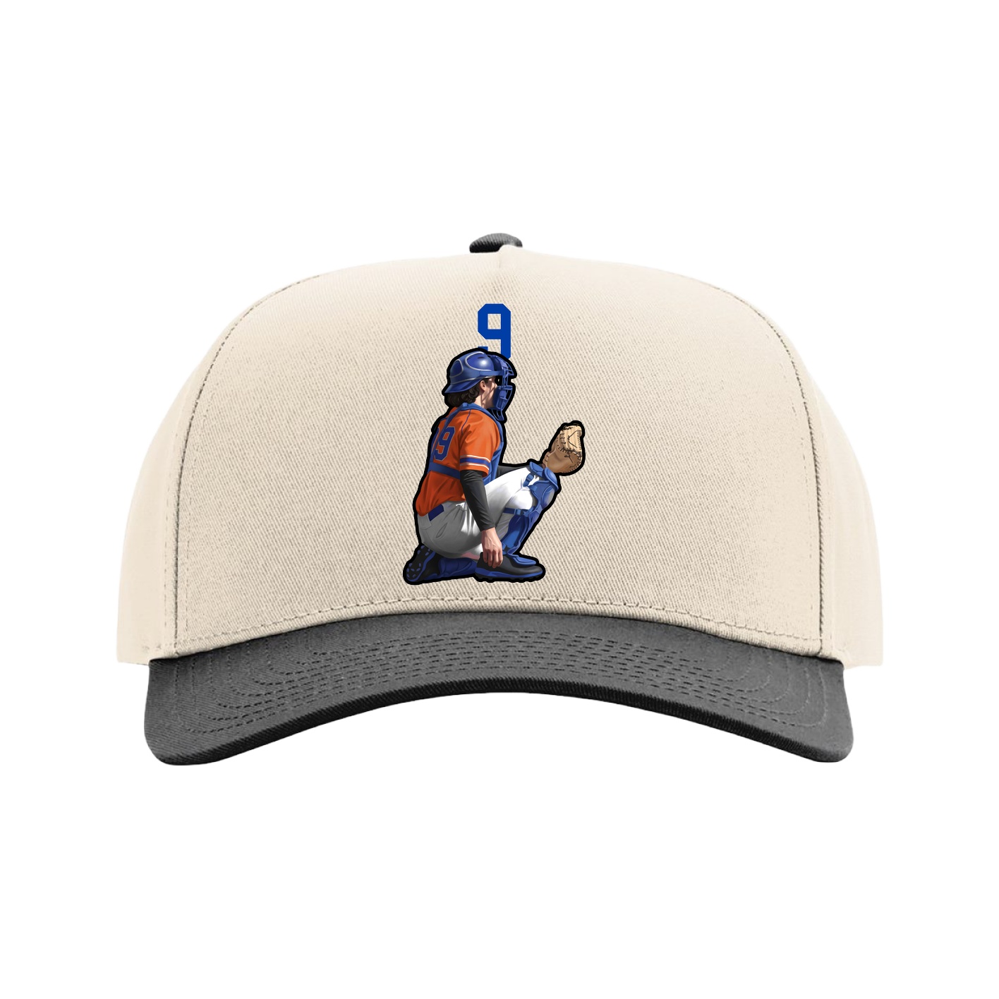 Full Fabric Five-Panel Champ Cap — Number Top in Cream/Black