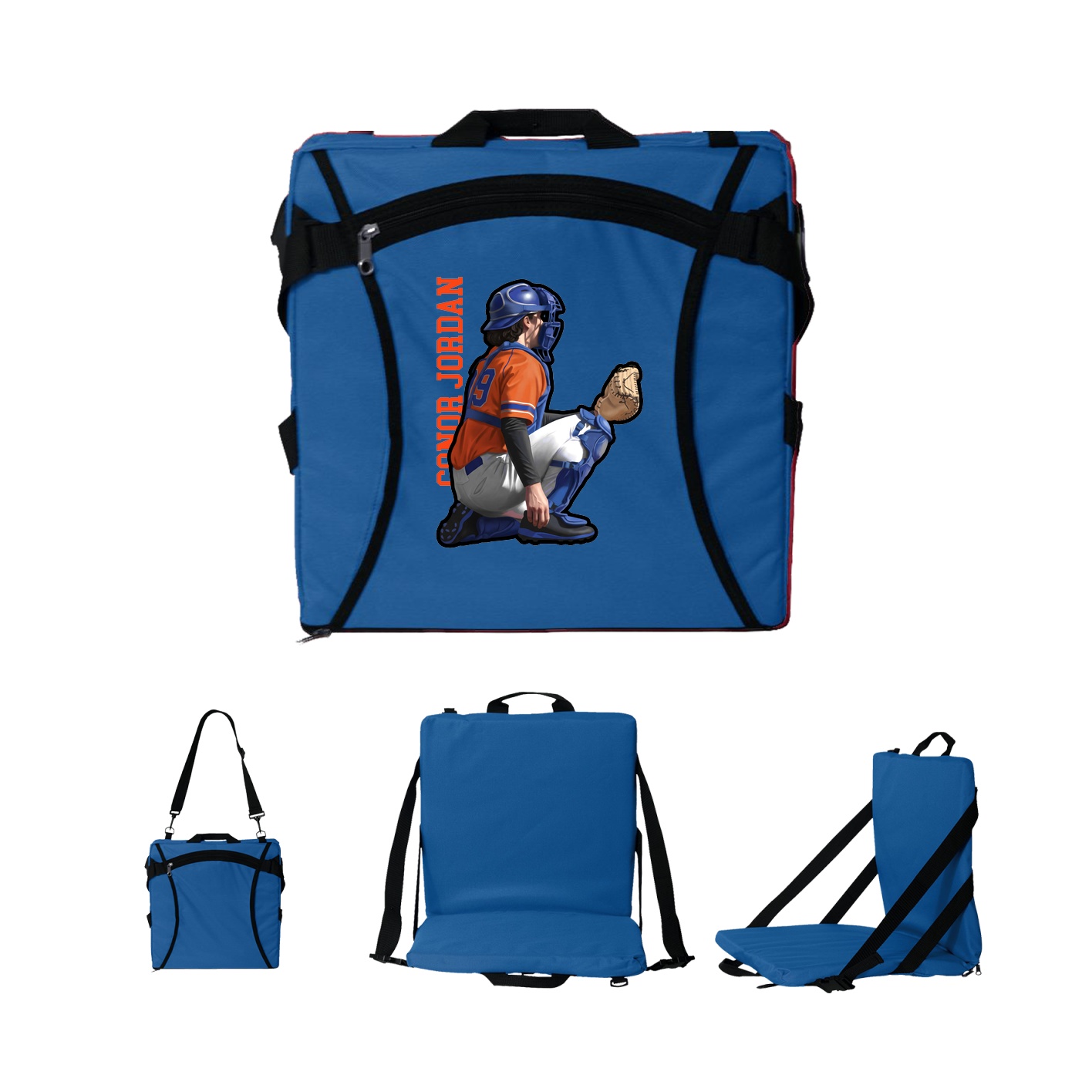 Folding Stadium Seat — Name Vertical in Royal