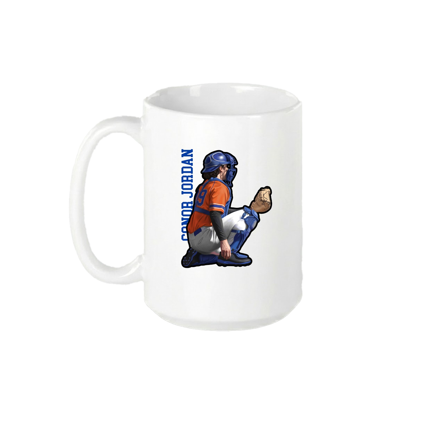 15oz Coffee Mug — Name Vertical in White