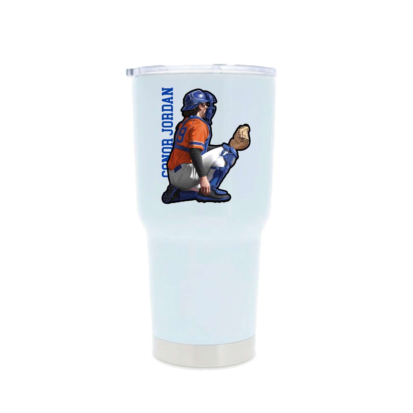 30oz Stainless Steel Tumbler — Name Vertical in White