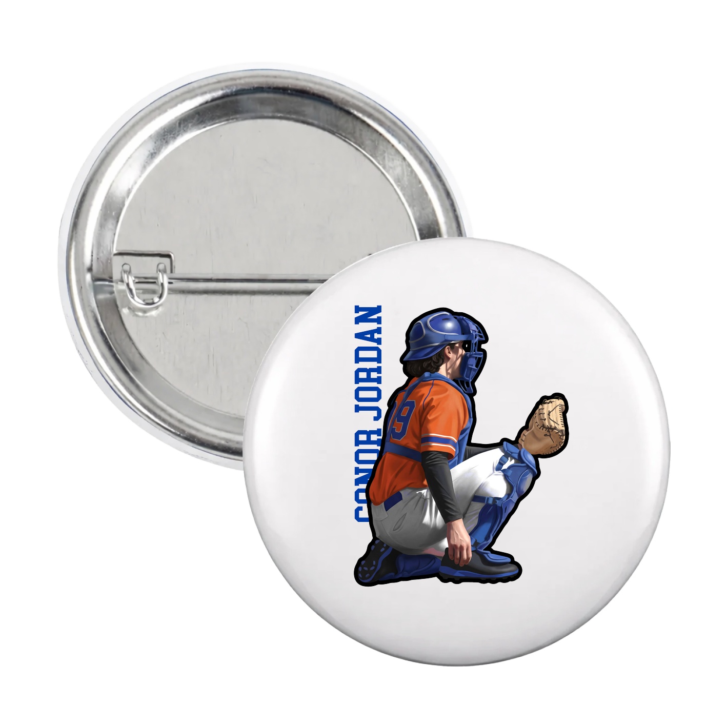 Game Day Button — Name Vertical in White