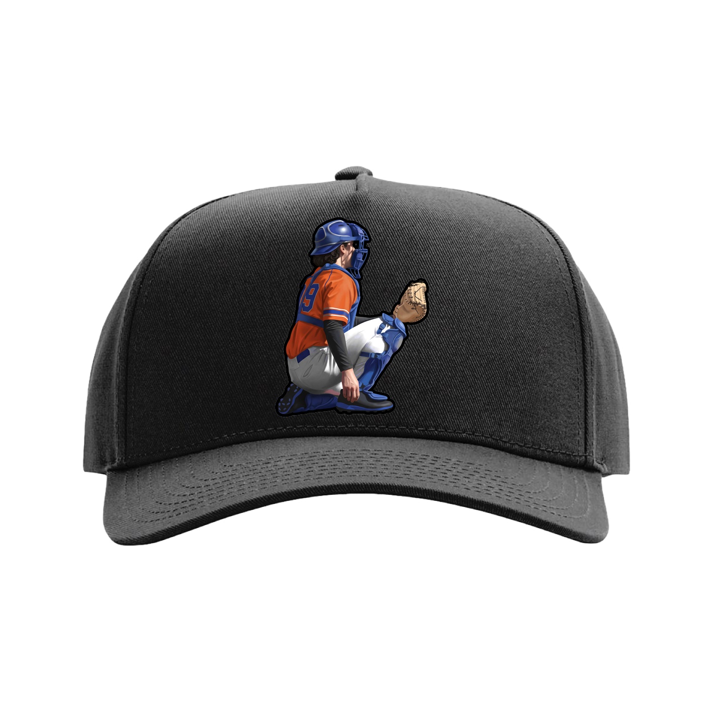 Full Fabric Five-Panel Champ Cap — Name Vertical in Black