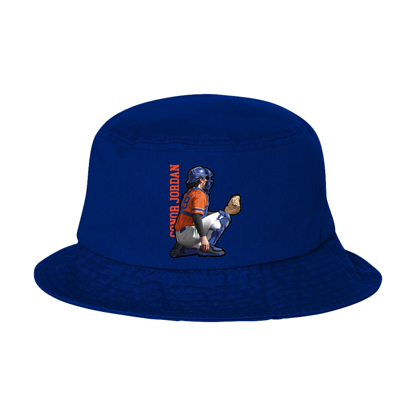Bucket Cap — Name Vertical in Royal Blue