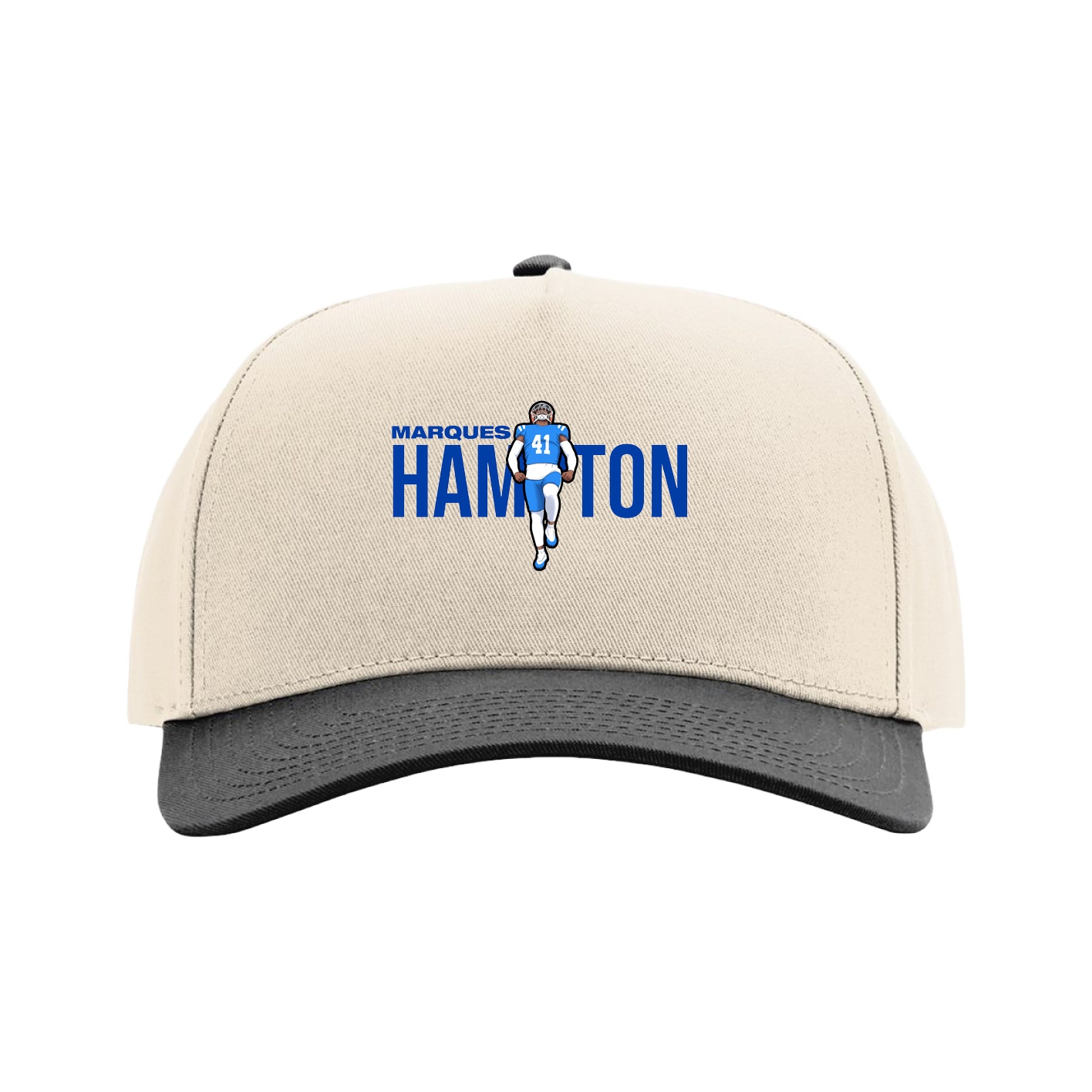Full Fabric Five-Panel Champ Cap — Player Name in Cream/Black
