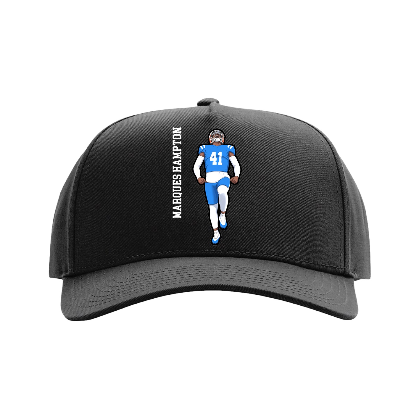 Full Fabric Five-Panel Champ Cap — Name Vertical in Black