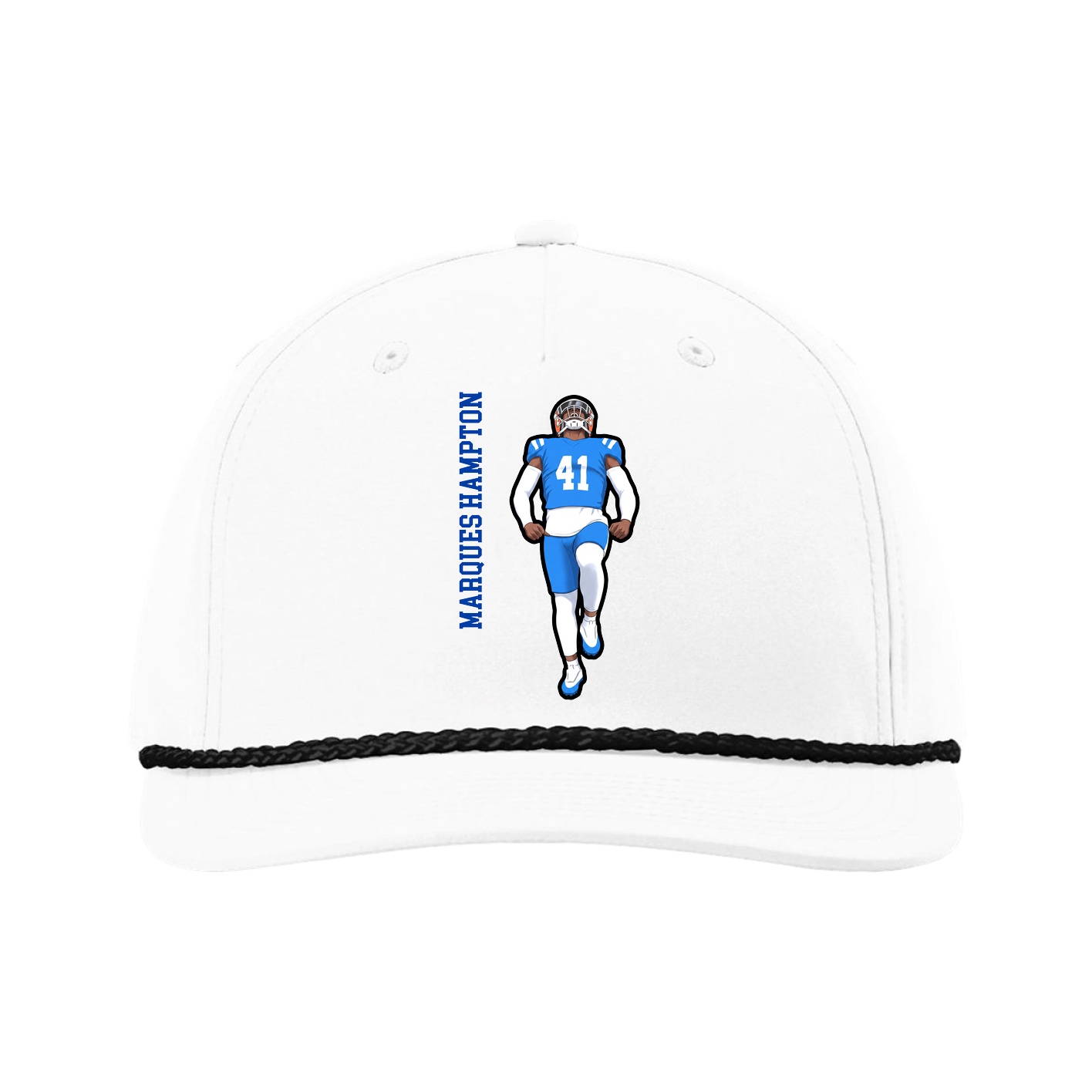 Five-Panel Classic Rope Cap — Name Vertical in White