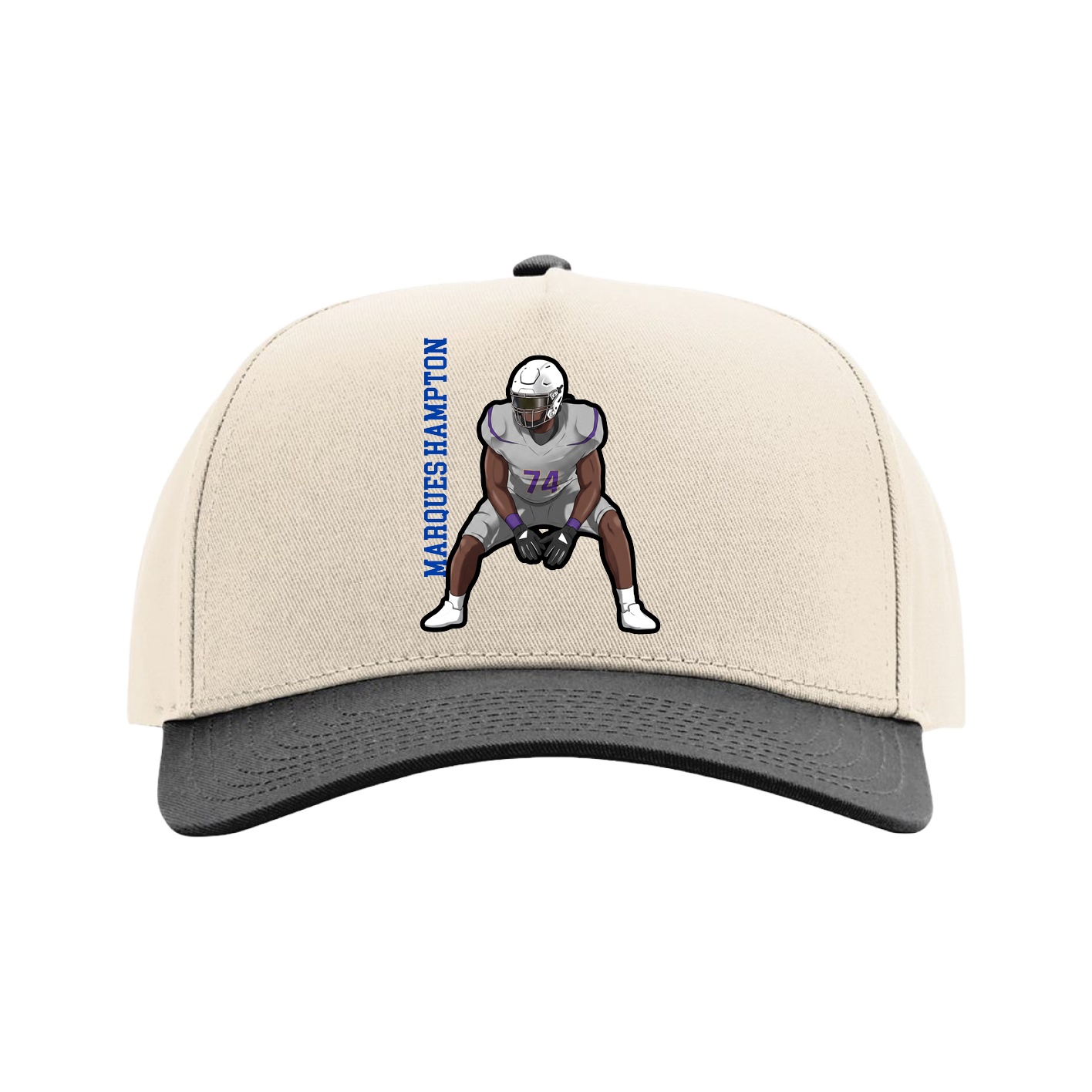 Full Fabric Five-Panel Champ Cap — Name Vertical in Cream/Black