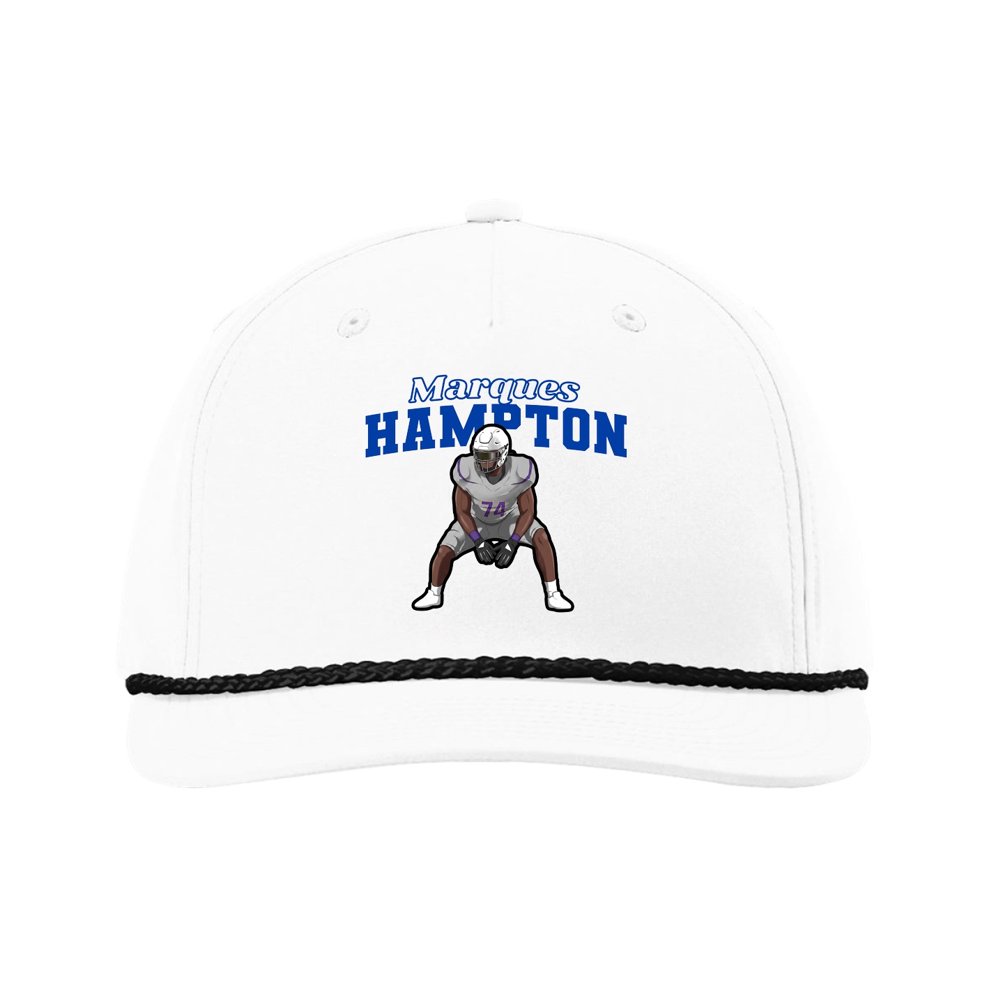 Five-Panel Classic Rope Cap — Name Arch in White