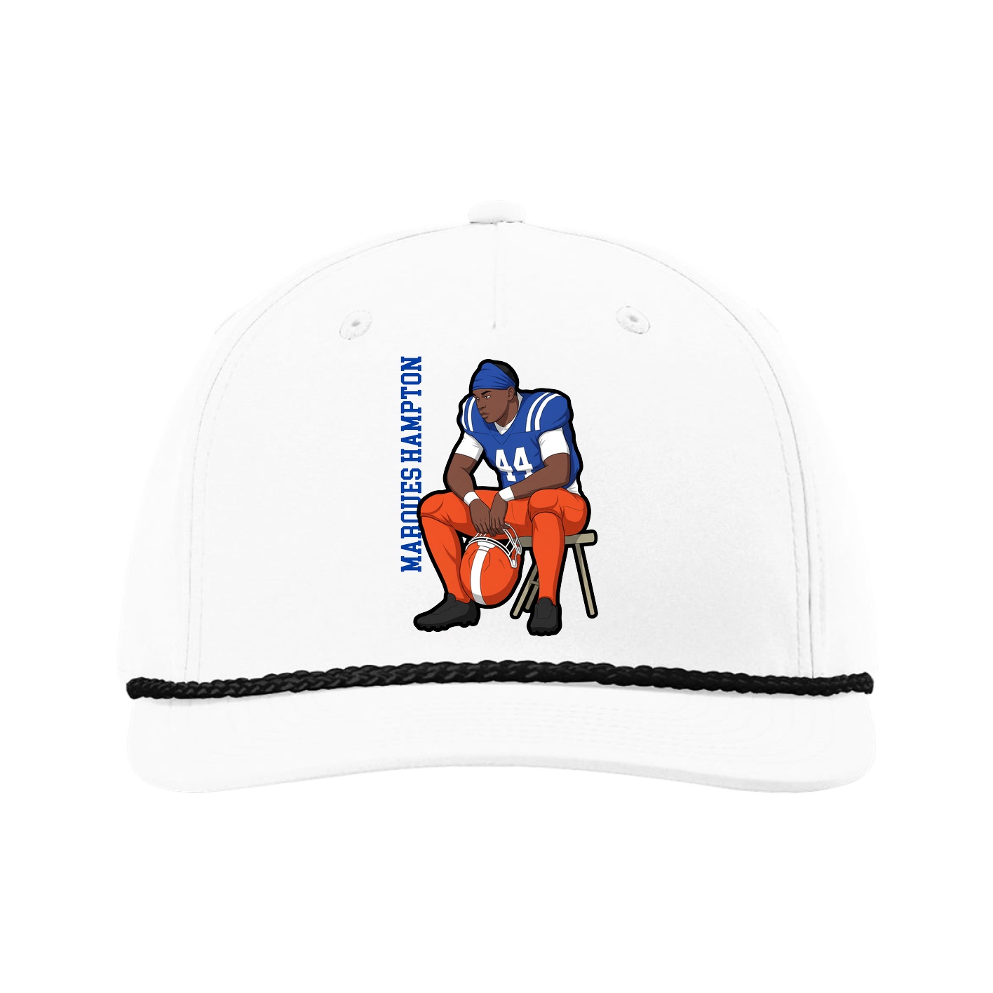 Five-Panel Classic Rope Cap — Name Vertical in White