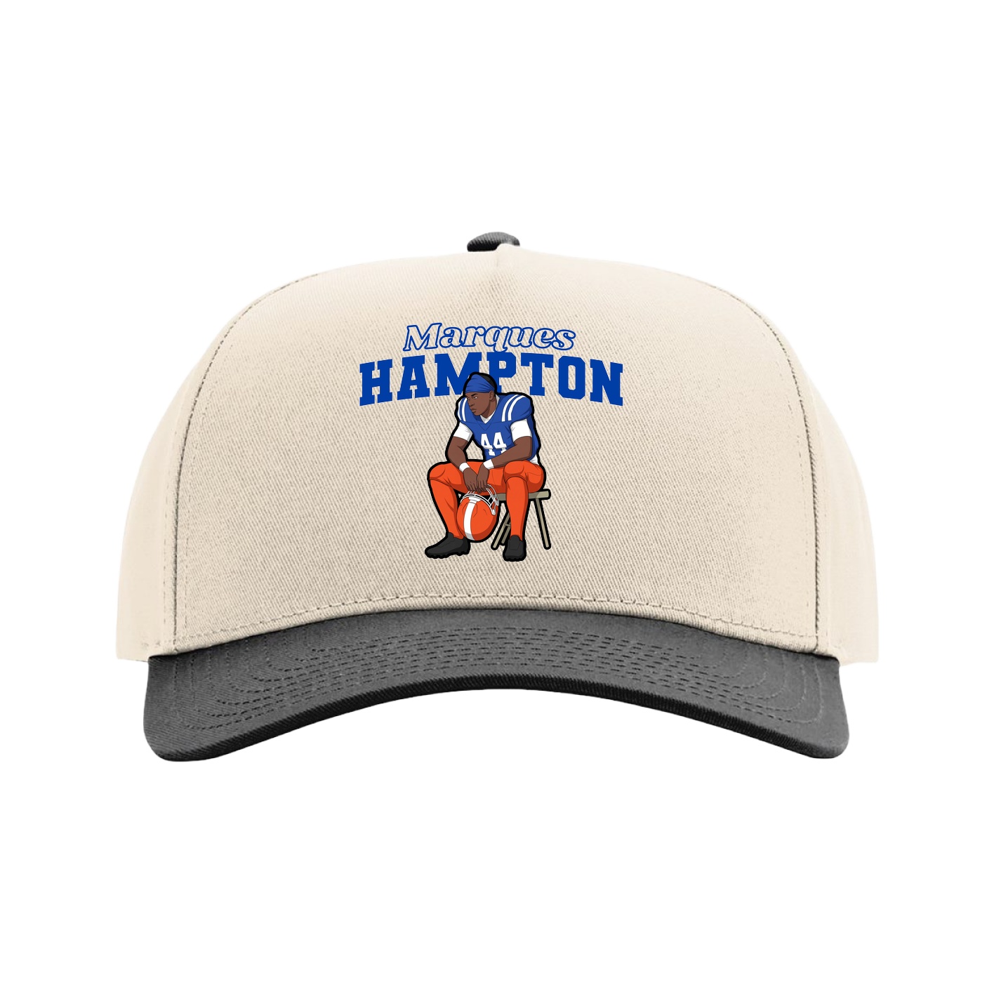 Full Fabric Five-Panel Champ Cap — Name Arch in Cream/Black