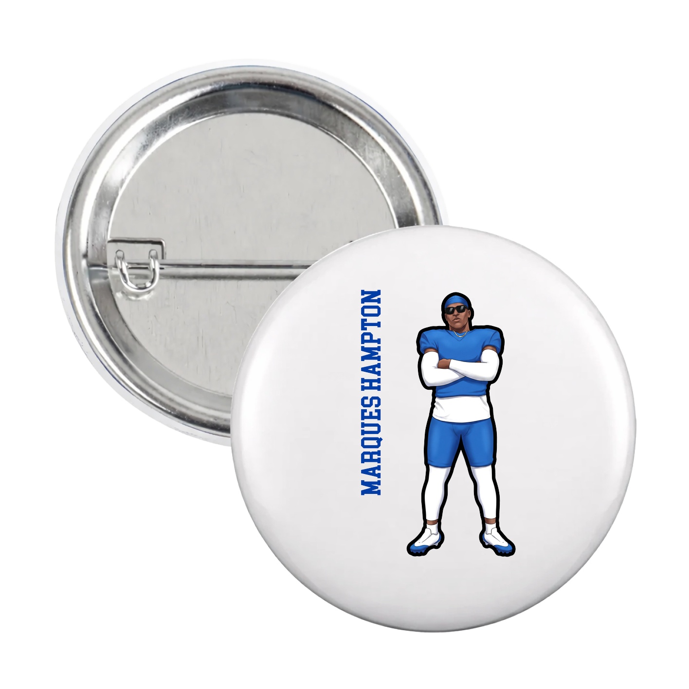 Game Day Button — Name Vertical in White