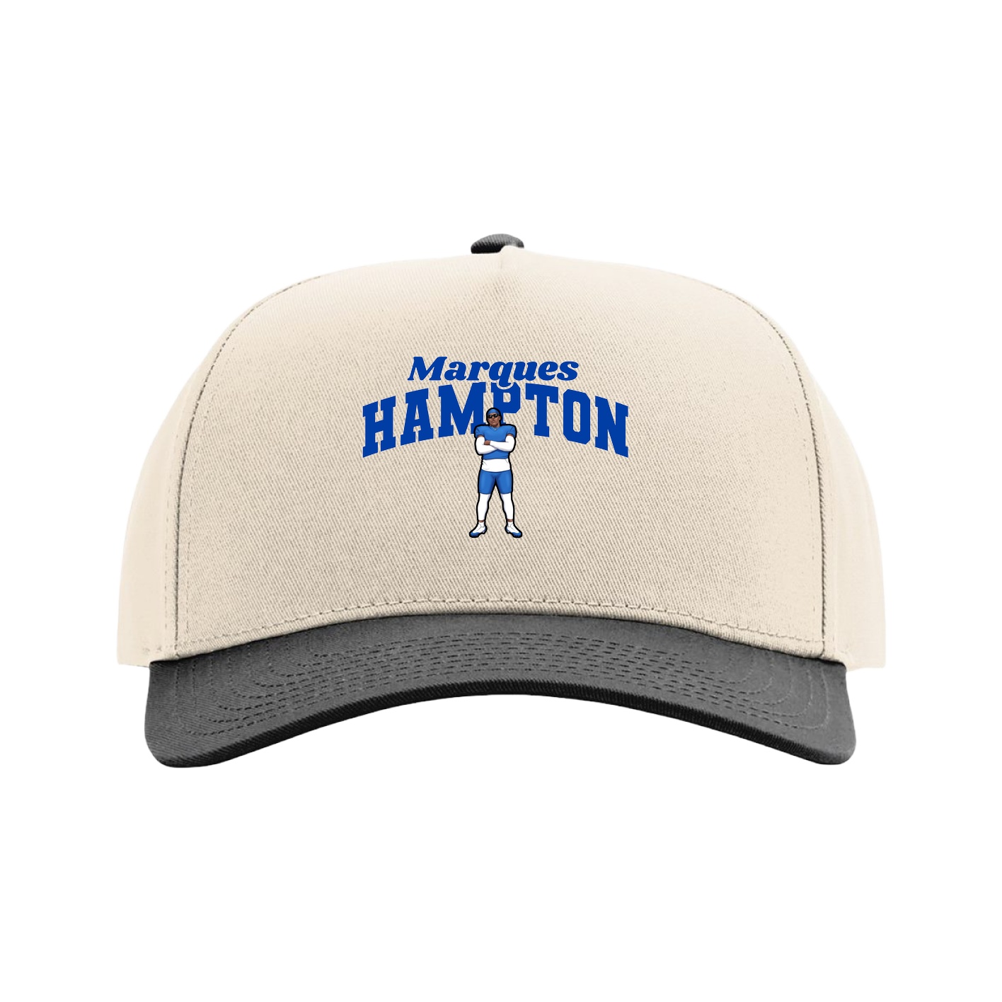 Full Fabric Five-Panel Champ Cap — Signature Arch in Cream/Black