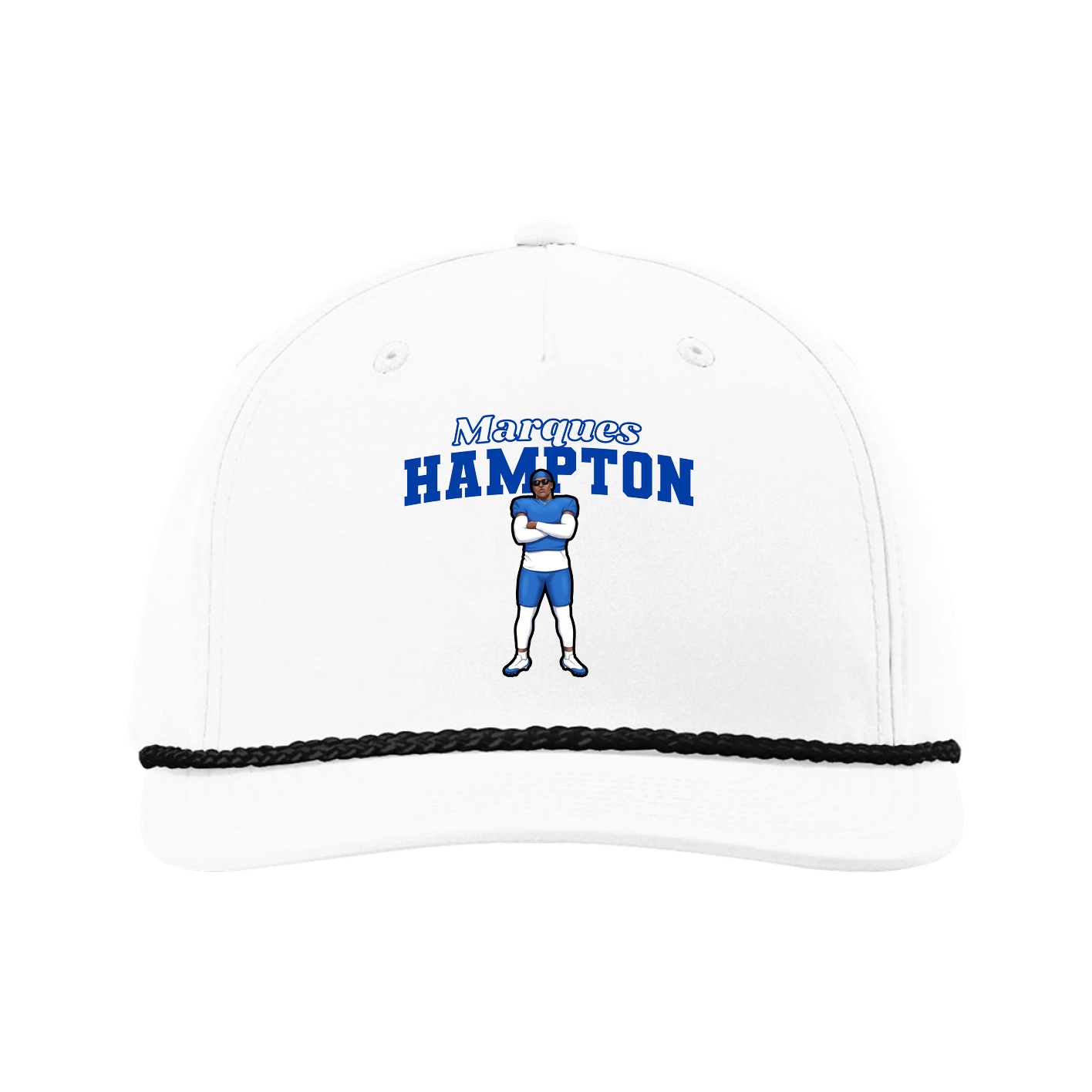 Five-Panel Classic Rope Cap — Name Arch in White
