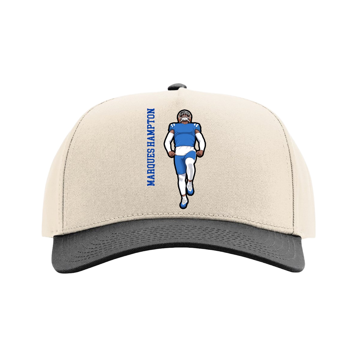 Full Fabric Five-Panel Champ Cap — Name Vertical in Cream/Black