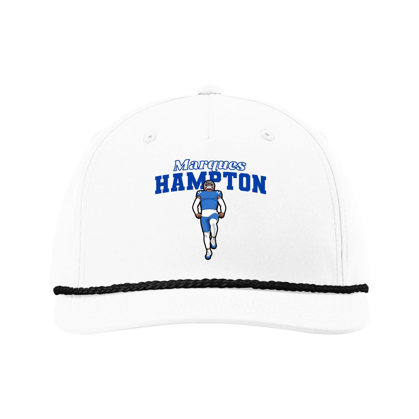 Five-Panel Classic Rope Cap — Name Arch in White