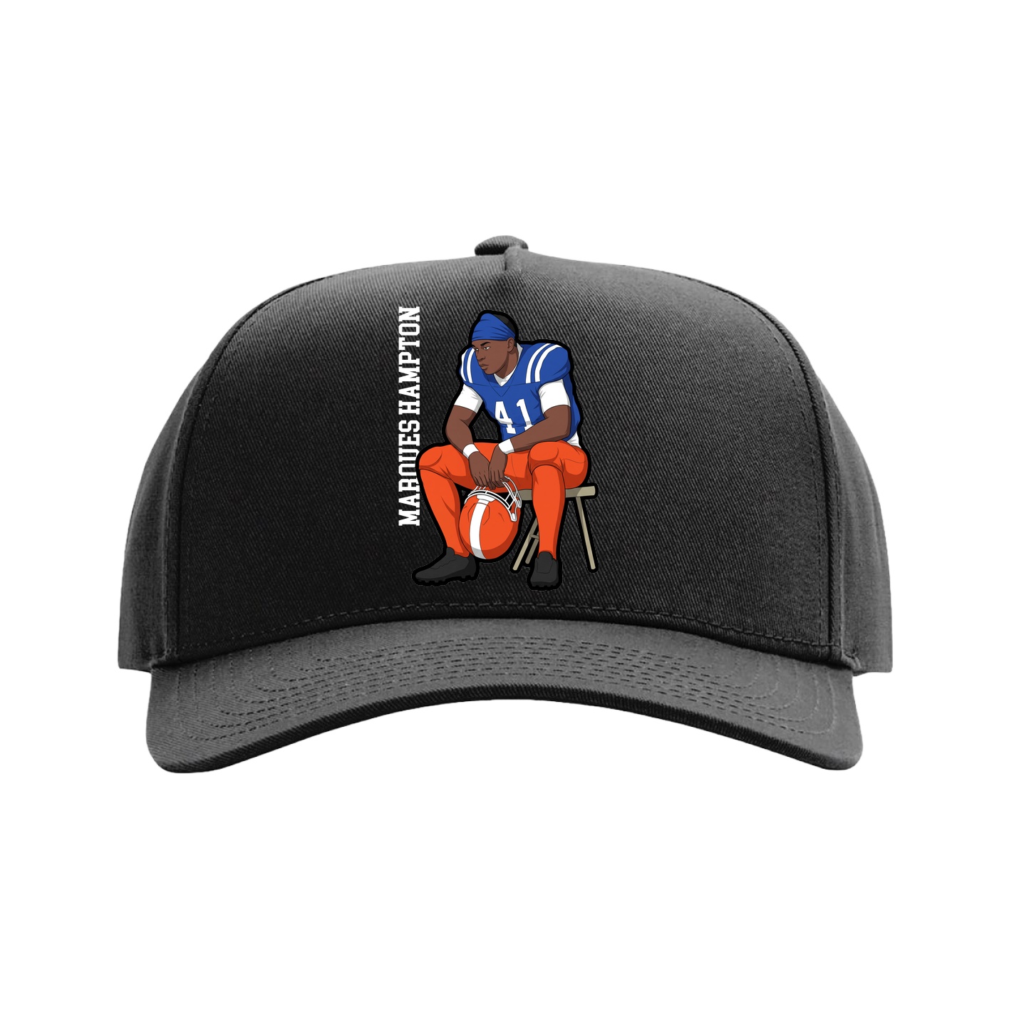 Full Fabric Five-Panel Champ Cap — Name Vertical in Black