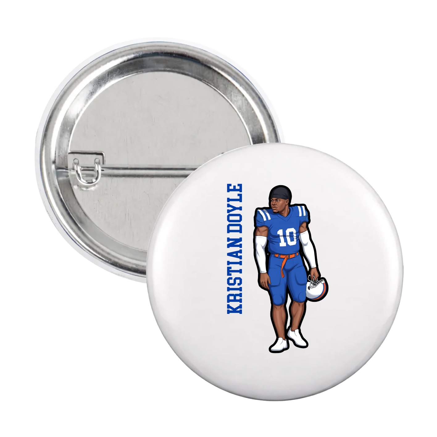 Game Day Button — Name Vertical in White