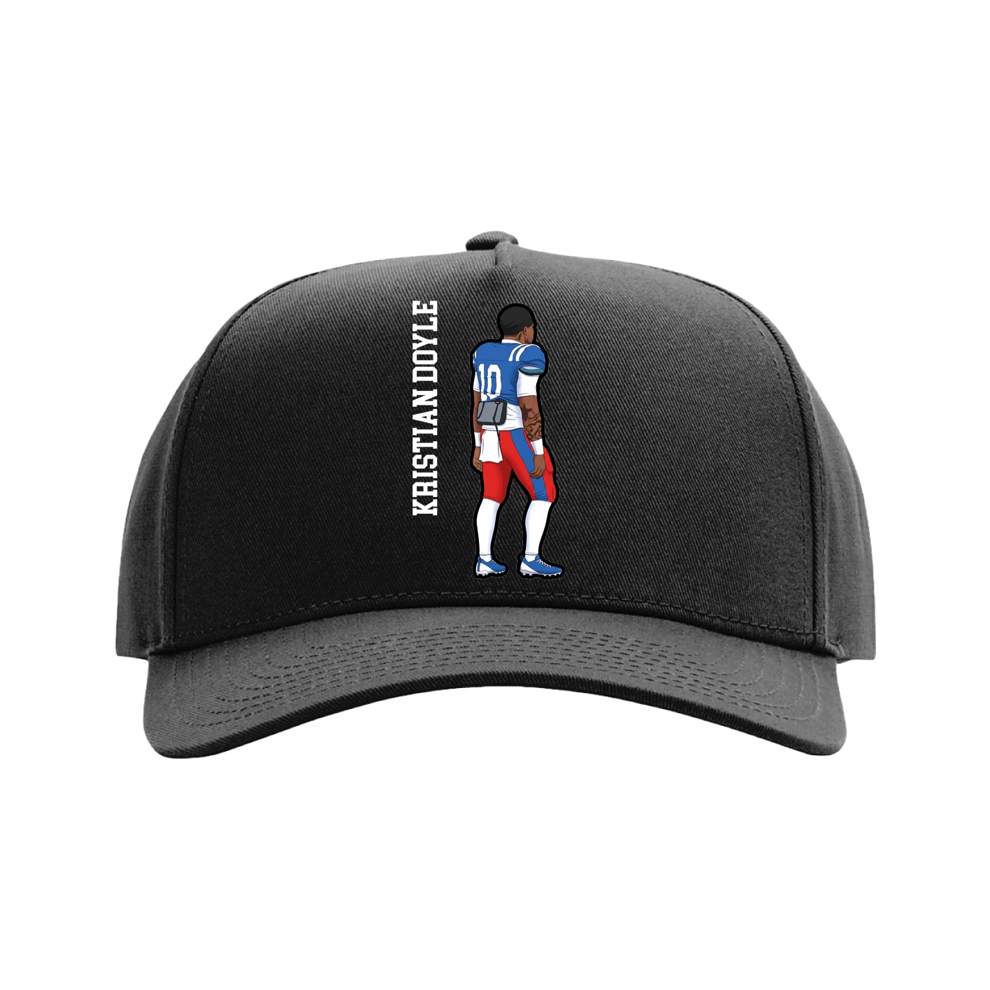 Full Fabric Five-Panel Champ Cap — Name Vertical in Black
