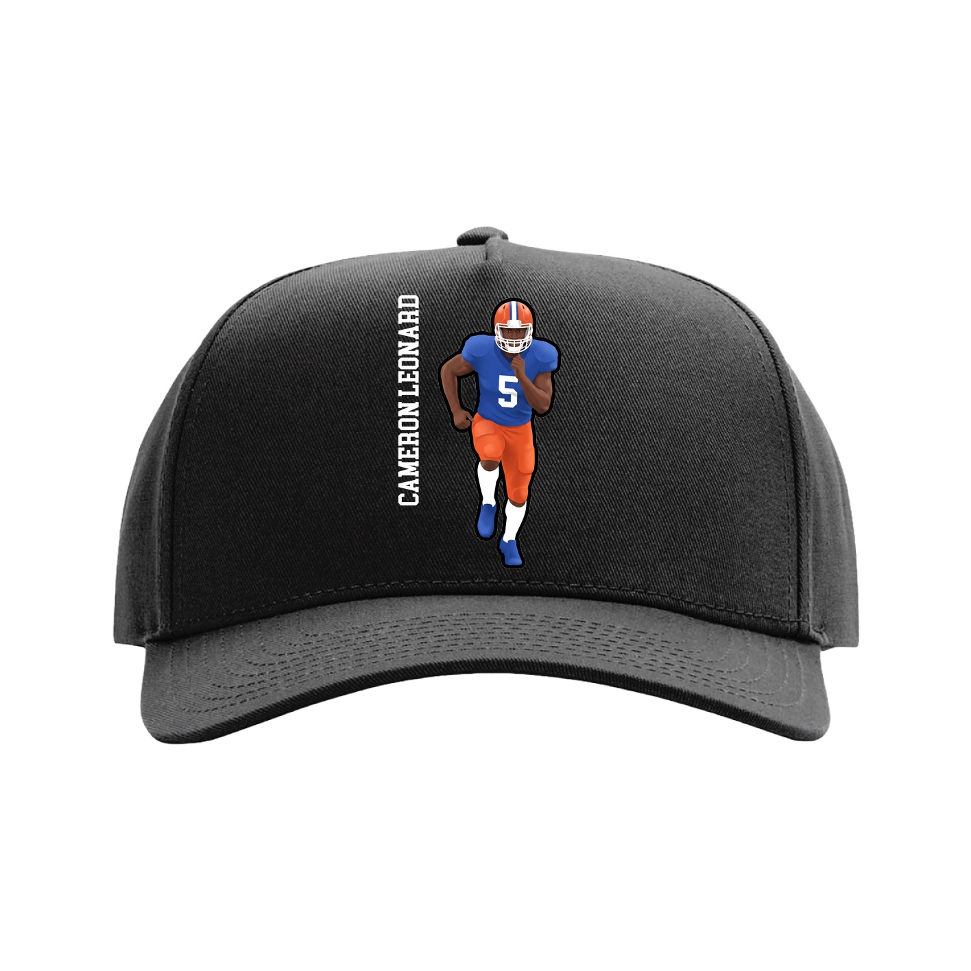 Full Fabric Five-Panel Champ Cap — Name Vertical in Black